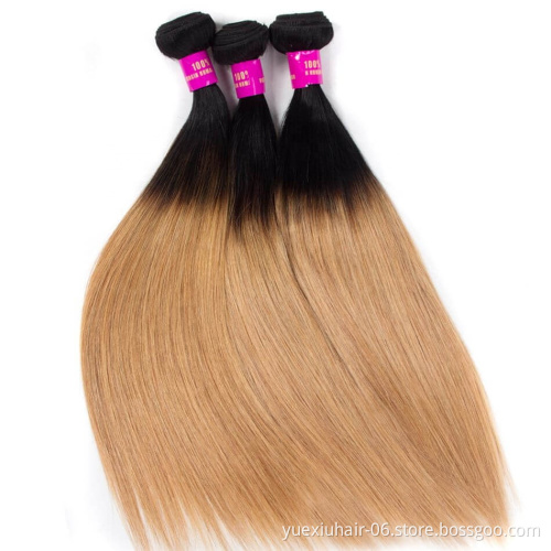 1B 27 Factory Hot Sale Virgin Straight Human Hair Raw Cuticle Aligned Hair Orange Ombre Colored Virgin Hair Bundle